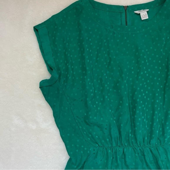 Fossil Emily Silk Dress in Kelly Green Polka Dot Short Sleeve Dress Size 6 - Picture 4 of 9